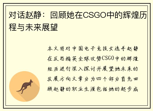 对话赵静：回顾她在CSGO中的辉煌历程与未来展望